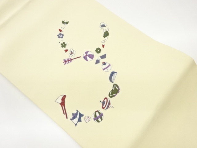 玩具・草花・蝶模様名古屋帯